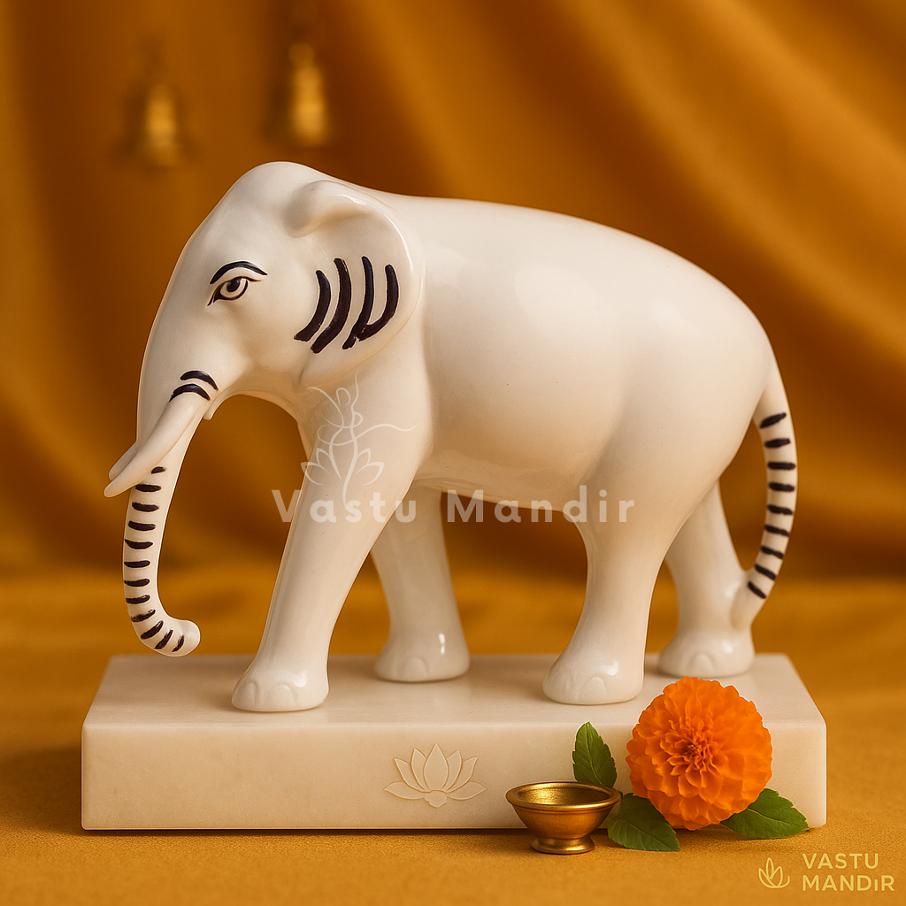 Brass White Elephant Idol Vastu Remedy for Wisdom, Royal Energy and Prosperity for Home, Office and Gifting | 18 x 5.5 x 14 cm | 1.3 kg
