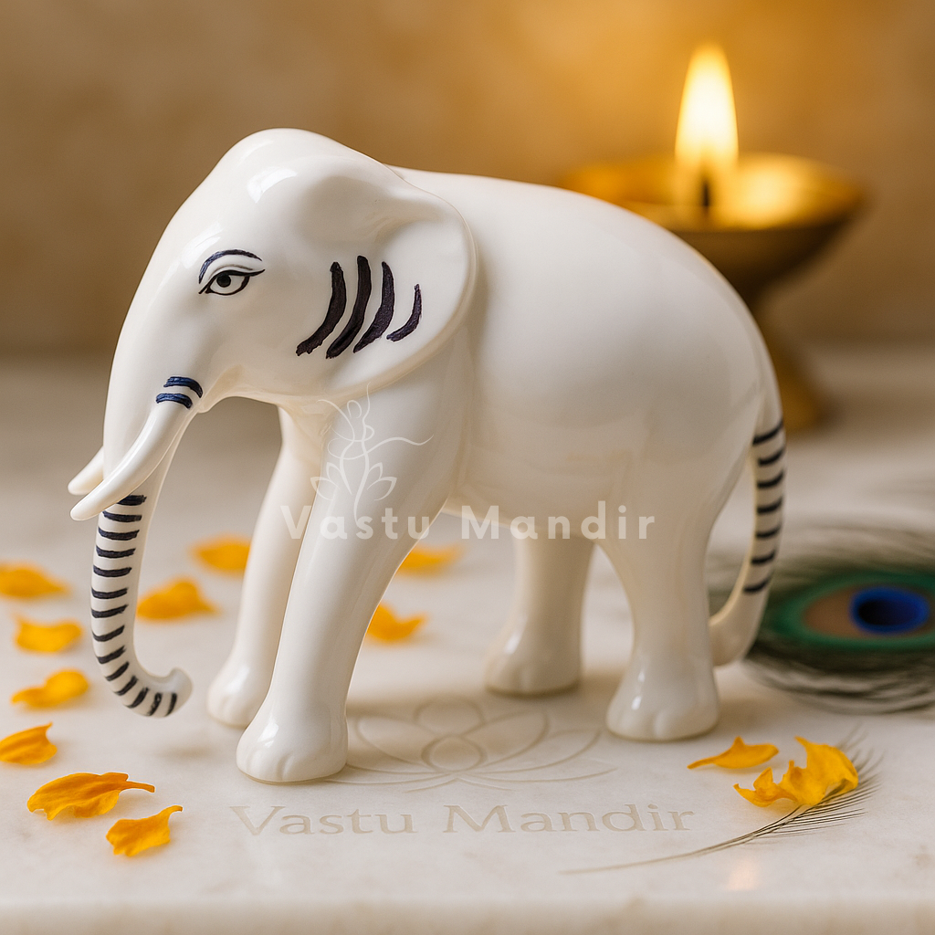 Brass White Elephant Idol Vastu Remedy for Wisdom, Royal Energy and Prosperity for Home, Office and Gifting | 18 x 5.5 x 14 cm | 1.3 kg