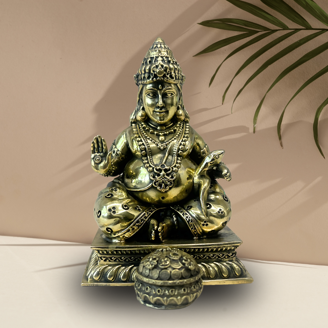 lord dhan kuber statue, brass kuber ji idol, vastu metal idols, kuber statue for home and office, home decoration items, vastu mandir idols, pure brass metal idols for positive energy
