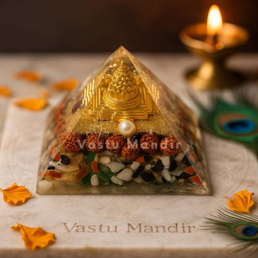 Navgrah Pyramid with decorative elements on a textured surface.