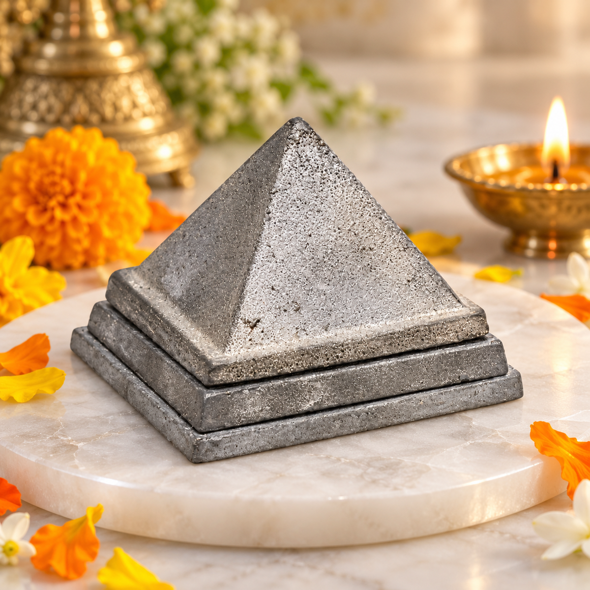 3-Layer Lead Metal Pyramid Vastu Remedy for South West Direction Correction, Health Stability and Wealth Support for Entrance, Kitchen and Home Energy Balance | 7.5 x 7.5 x 5.8 cm | 950 g