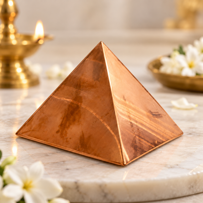 Hollow Copper Pyramid Vastu Remedy for Energy Correction, Space Purification and Healing Balance for Home, Office and Meditation Use | 7.6 cm | 160 g