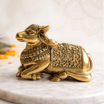 Hollow Brass Nandi Bull – Vastu Remedy for Stability, Protection & Devotion | Hand‑Finished for Home Temple, Office Desk & Gift  | 10 × 8 cm | 0.380 kg