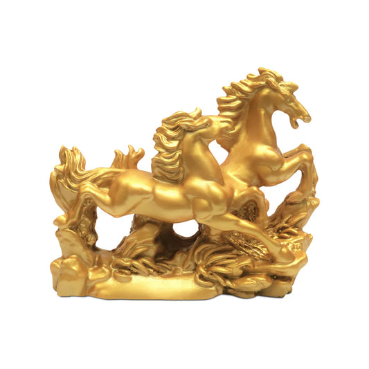 vastu mandir golden horses, golden color horse for table showpiece, Two running horse for home and office, home decoration and showpiece