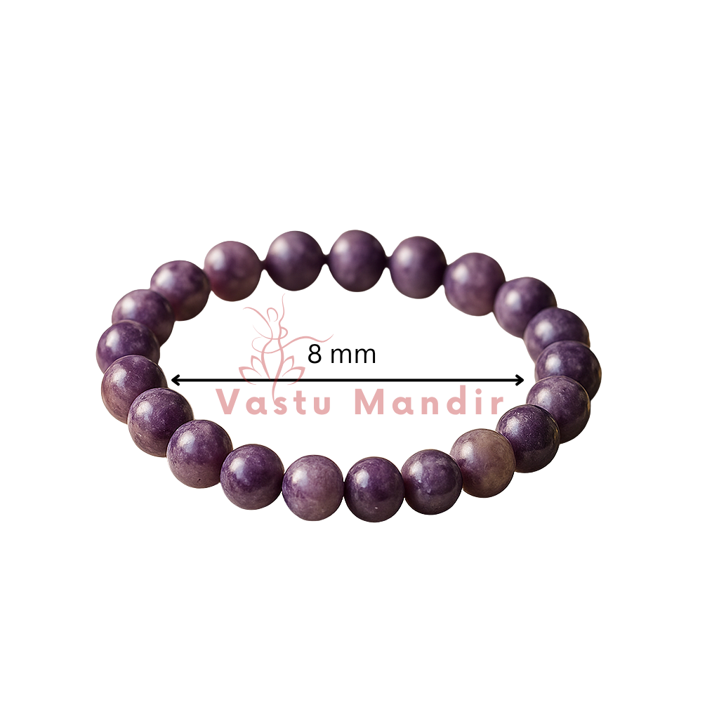 Premium Natural Lepidolite 8mm Bracelet, Vastu Remedy for Anxiety Relief, Emotional Balance & Peace