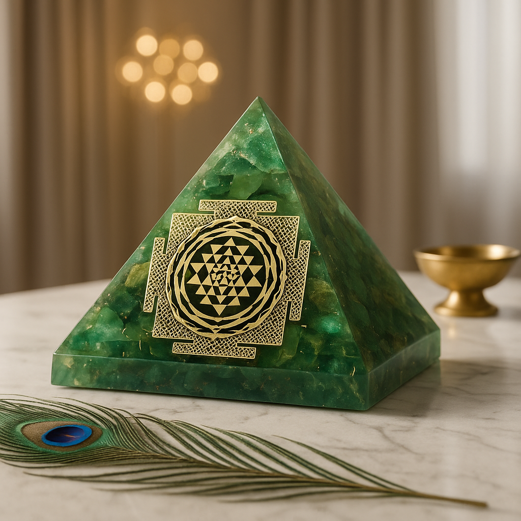green mica shree yantra orgonite pyramid vastu remedy manifestation

