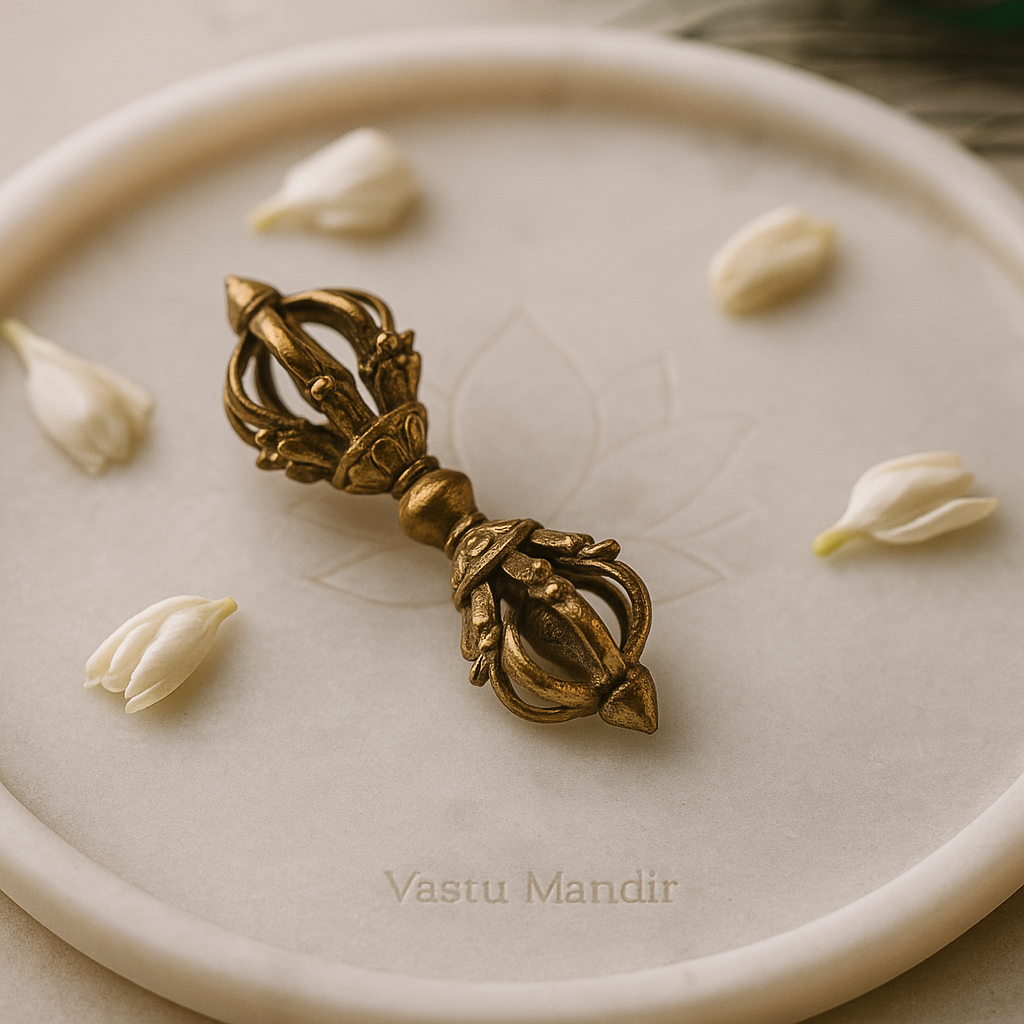 Brass Vajra (Medium) – Pure 100% Brass Dorje Ritual Tool for Puja, Tibetan Meditation, and Home Temple Décor by Vastu Mandir