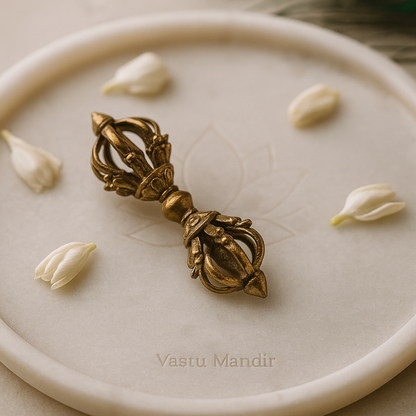 Brass Vajra (Medium) – Pure 100% Brass Dorje Ritual Tool for Puja, Tibetan Meditation, and Home Temple Décor by Vastu Mandir