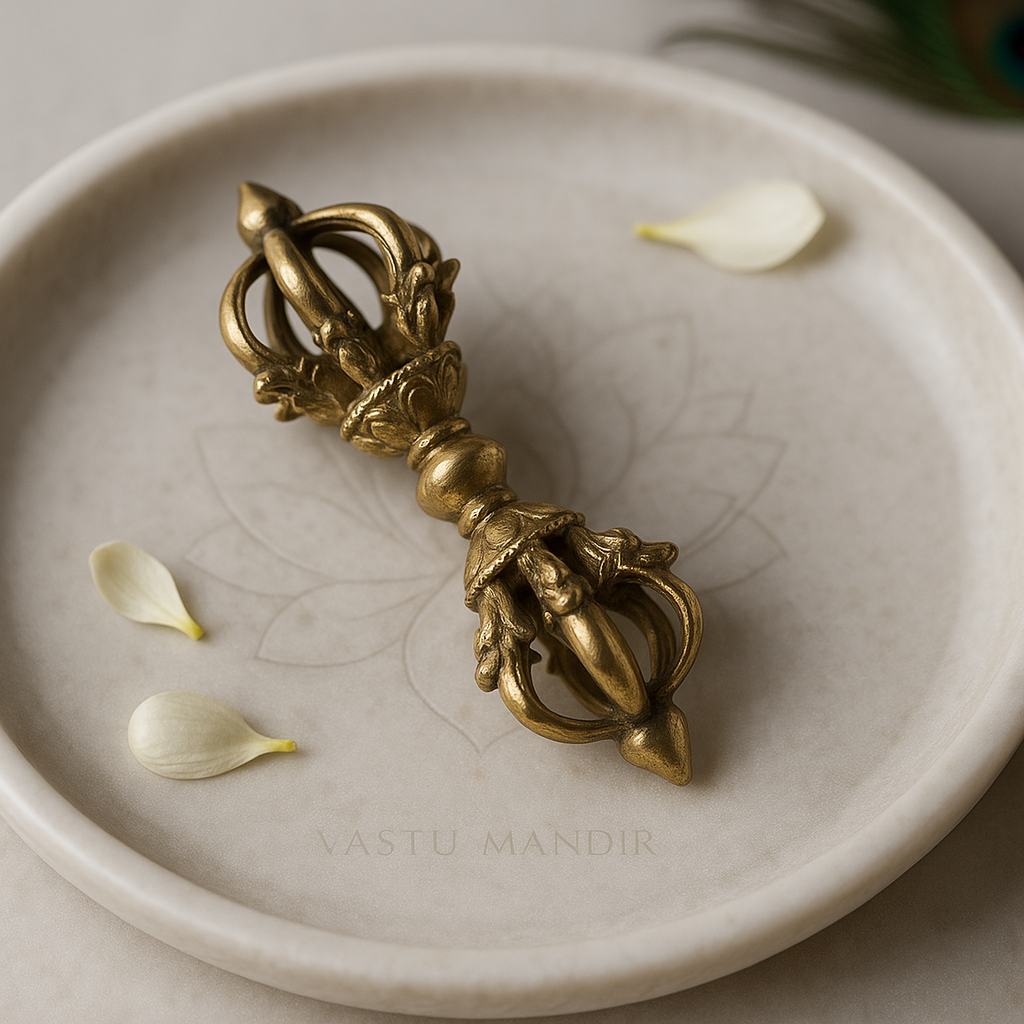 Brass Vajra (Medium) – Pure 100% Brass Dorje Ritual Tool for Puja, Tibetan Meditation, and Home Temple Décor by Vastu Mandir