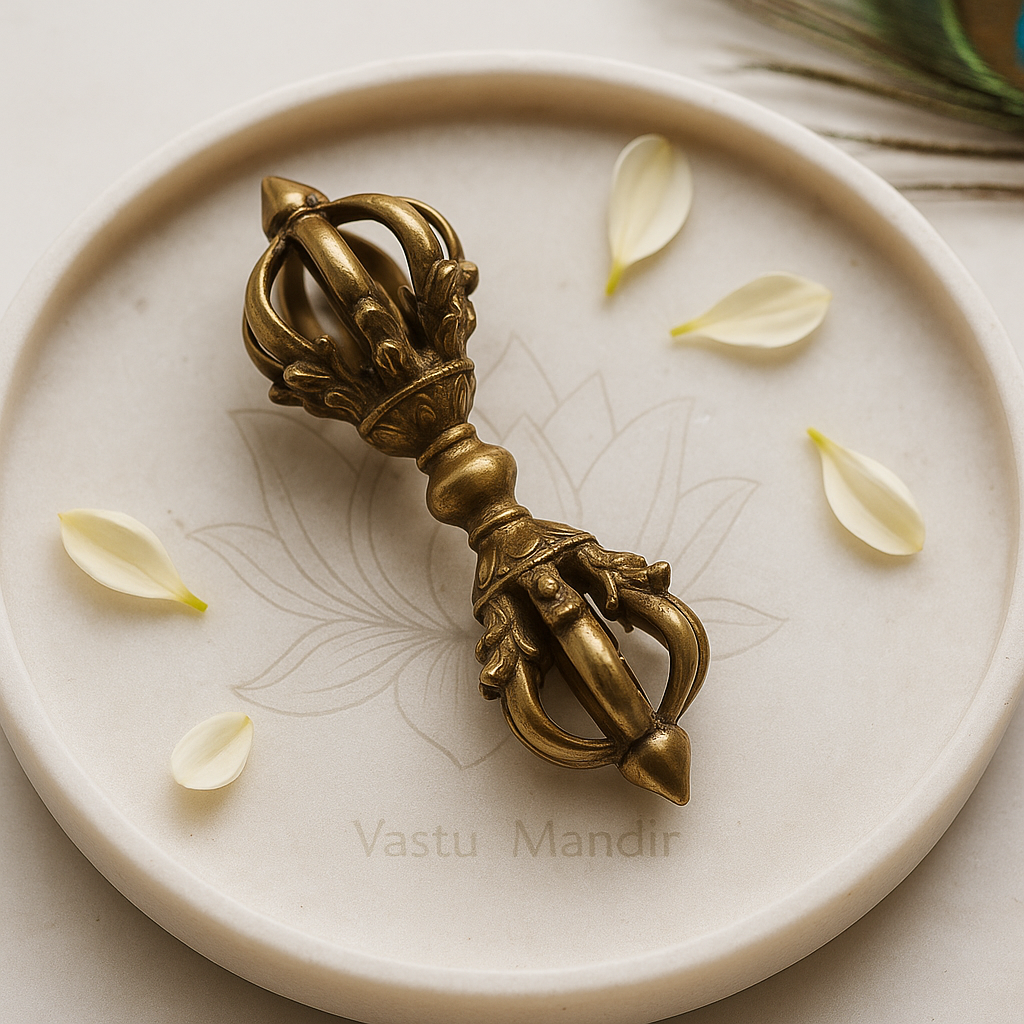 Brass Vajra (Medium) – Pure 100% Brass Dorje Ritual Tool for Puja, Tibetan Meditation, and Home Temple Décor by Vastu Mandir