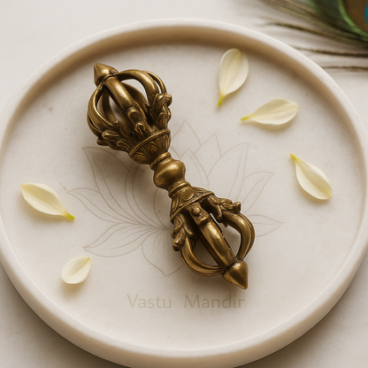 Brass Vajra (Medium) – Pure 100% Brass Dorje Ritual Tool for Puja, Tibetan Meditation, and Home Temple Décor by Vastu Mandir