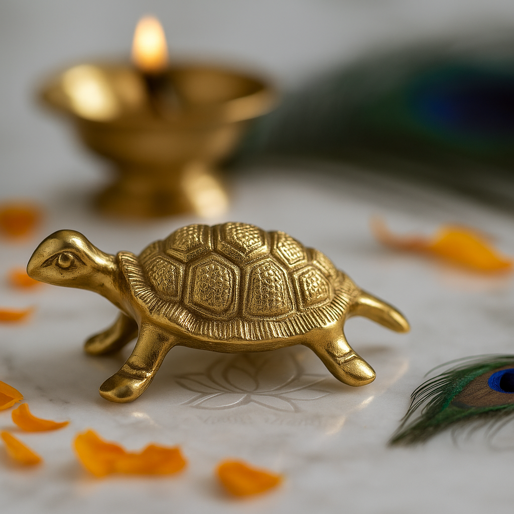 Brass Turtle for Vastu | 4 Inch Feng Shui Brass Tortoise Showpiece for Wealth, Health & Longevity by Vastu Mandir