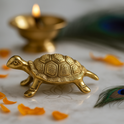 Brass Turtle for Vastu | 4 Inch Feng Shui Brass Tortoise Showpiece for Wealth, Health & Longevity by Vastu Mandir