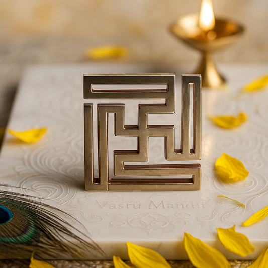 Premium Tri Dhatu Nandavrat Swastik Vastu Remedy — Small Triple Metal Correction for Spiritual Energy, Dosh Nivaran & Travel (1 Inch) | Vastu Mandir