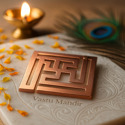 Premium Copper Strip Swastik (Maze) — Wall & Entrance Vastu Defect Remedy (4 Inch) | Vastu Mandir