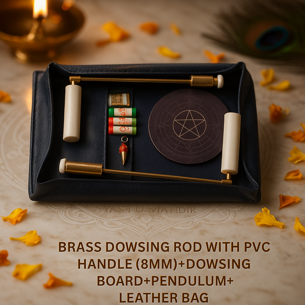 Brass Leather Dowsing Kit – Vastu Remedy for Professional Energy Scanning | L-Rods, Pendulum & Chart in Case