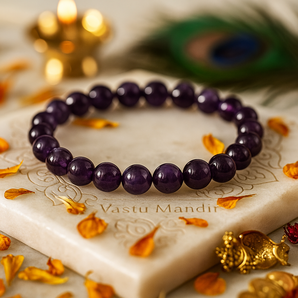 Amethyst bead bracelet – spiritual crystal jewelry by Vastu Mandir