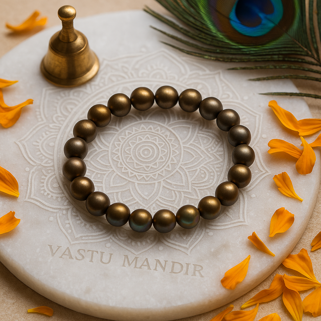 8mm brown Aura Quartz round-bead bracelet by Vastu Mandir