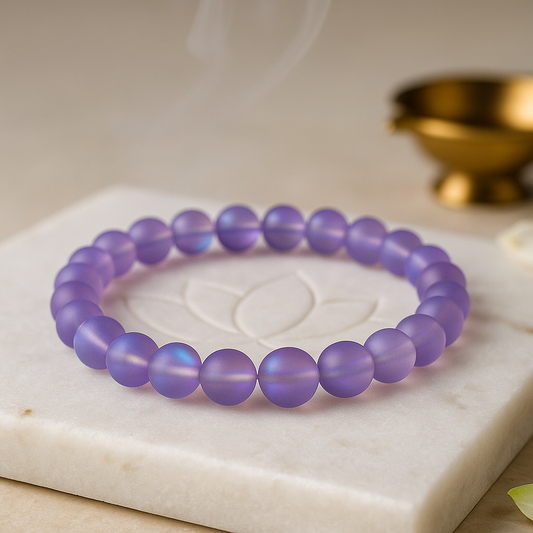 Purple Aura Quartz 8mm bead bracelet with iridescent finish