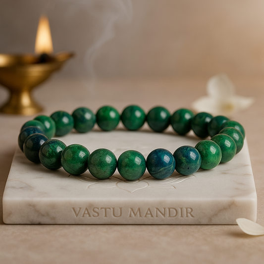 Natural Azurite round bead bracelet (8mm) with rich blue-green tones.