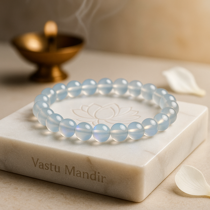 Aura-treated white quartz elastic bracelet, polished beads