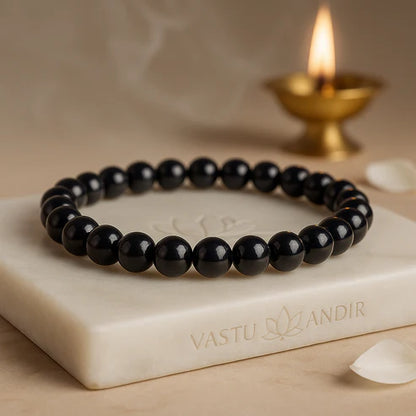 Premium Natural Black Obsidian 8mm Bead Bracelet, Vastu Remedy for Protection & Willpower