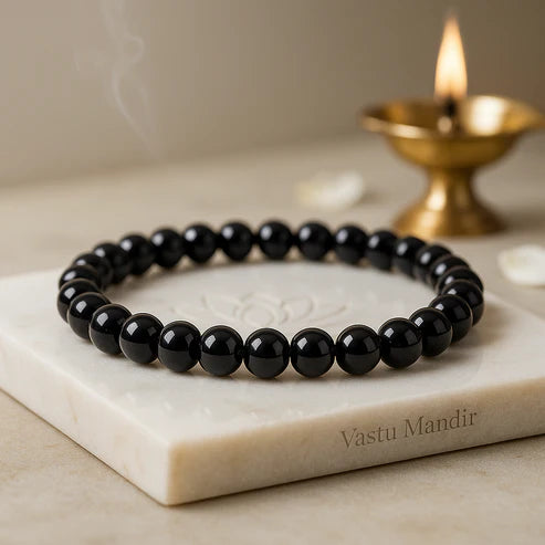 Premium Natural Black Obsidian 8mm Bead Bracelet, Vastu Remedy for Protection & Willpower