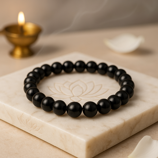 Black Tourmaline hydro 8mm bead bracelet in polished jet black