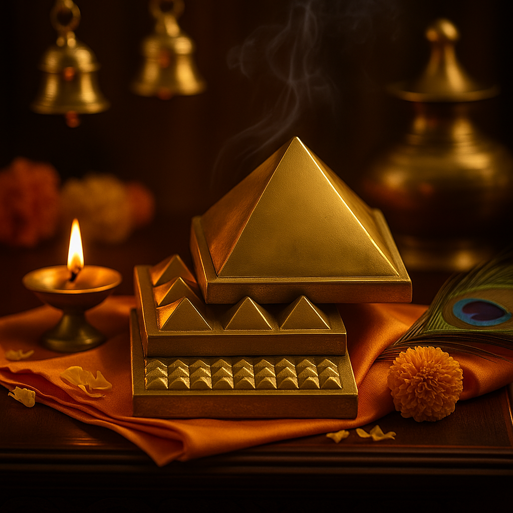 Premium Finish 100% Pure and Solid Brass Pyramid in 3-Layer for North-West Direction, Health & Wealth Home Entrance, Main Door, Kitchen for Balance Positive Energy By Vastu Mandir