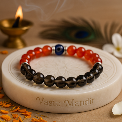 Capricorn Zodiac Healing Bracelet 8mm — Smoky Quartz & Carnelian