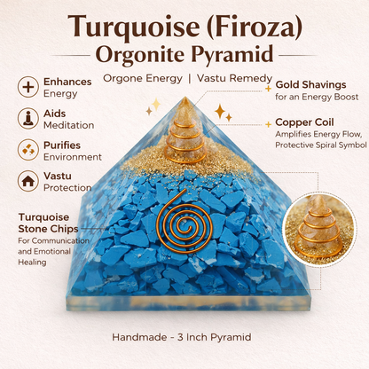 Premium Turquoise Firoza Pyramid for Emotional Balance, Protection from Evil Eye & Confidence in Speech