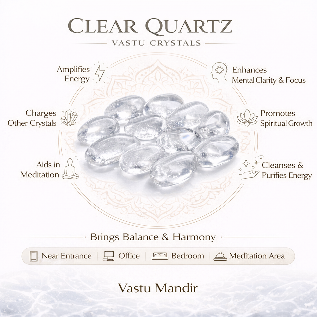 Clear Quartz Tumbled Stones – Vastu Remedy for Energy Amplification & Mental Clarity | Ideal for Crystal Grids & Meditation Spaces | 100g / 500g / 1kg