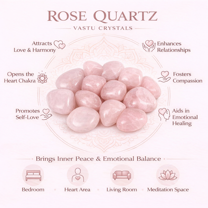 Natural Rose Quartz Tumbled Stones – Authentic Heart Chakra Crystal for Love, Relationships, Emotional Healing & Vastu Remedy