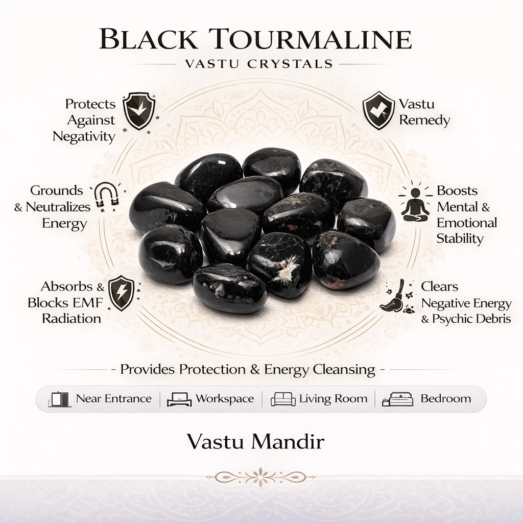 Black Tourmaline Tumbled Stones – Vastu Remedy for Aura Cleansing & Root Chakra Grounding | Ideal for Electronics Zones | 100g / 500g / 1kg