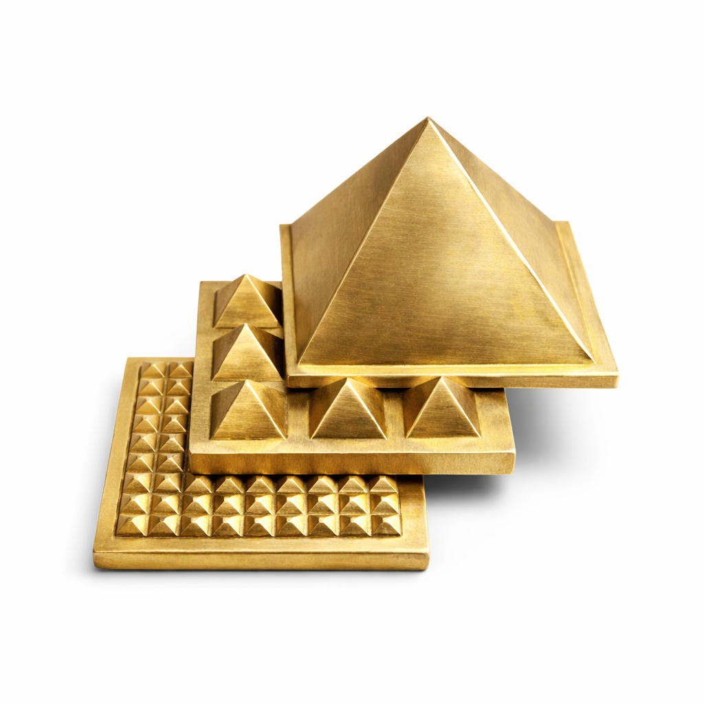3 Layer Brass Pyramid Vastu Remedy for Health, and Positive Energy for Home Entrance, Main Door and Kitchen Placement | 7 x 7 x 5.5 cm | 690 gm