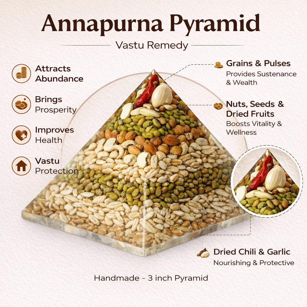 Annapurna Pyramid Vastu Remedy for Prosperity, Abundance and Wastage Control for Kitchen, Home Stability and Nourishment Energy Balance | 8 cm | 140 g