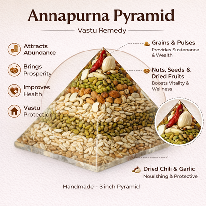 Annapurna Pyramid Vastu Remedy for Prosperity, Abundance and Wastage Control for Kitchen, Home Stability and Nourishment Energy Balance | 8 cm | 140 g