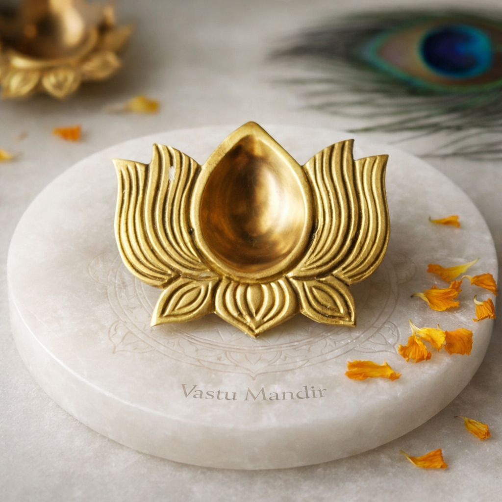 Brass Lotus Diya – Vastu Pooja Lamp for Prosperity & Harmony | East-North-East Energy Activator | Big - 8 x 6 cm | 200 g
