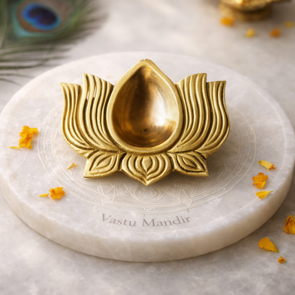 Brass Lotus Diya – Vastu Pooja Lamp for Prosperity & Harmony | East-North-East Energy Activator | Big - 8 x 6 cm | 200 g