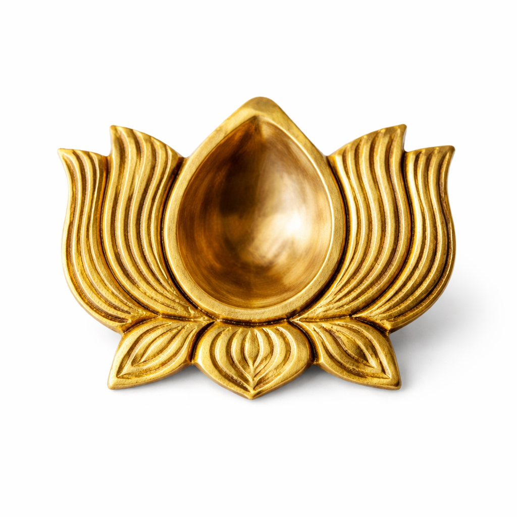 Brass Lotus Diya – Vastu Pooja Lamp for Prosperity & Harmony | East-North-East Energy Activator | Big - 8 x 6 cm | 200 g