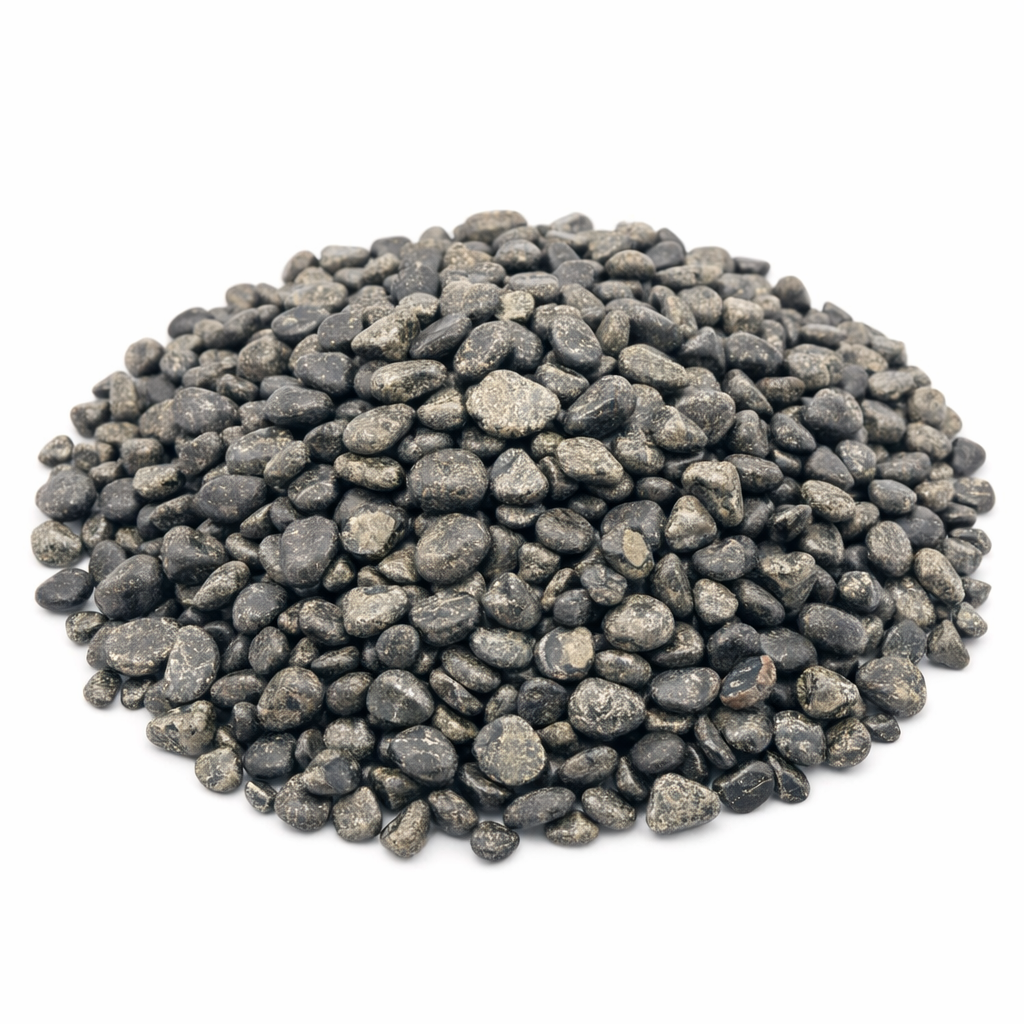 Pyrite chips on a white background