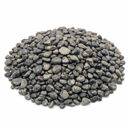 Pyrite chips on a white background