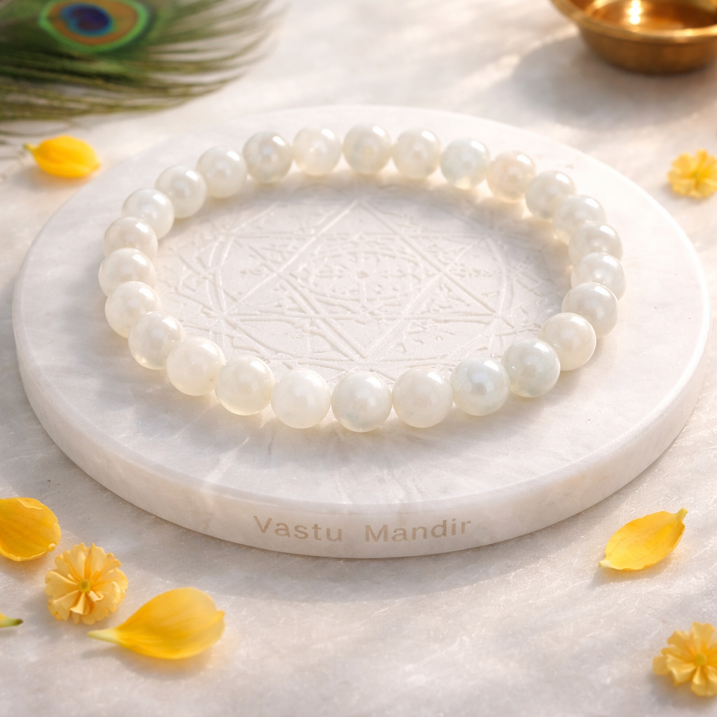 Natural White Moonstone Crystal Bracelet – Vastu Remedy for Intuition & New Beginnings | 8mm Beads