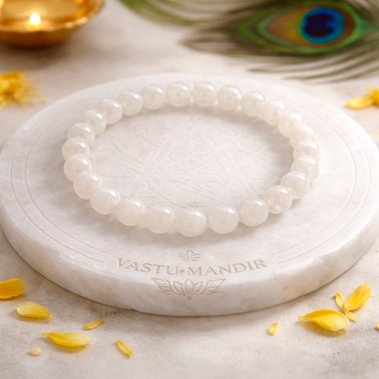Natural White Moonstone Crystal Bracelet – Vastu Remedy for Intuition & New Beginnings | 8mm Beads