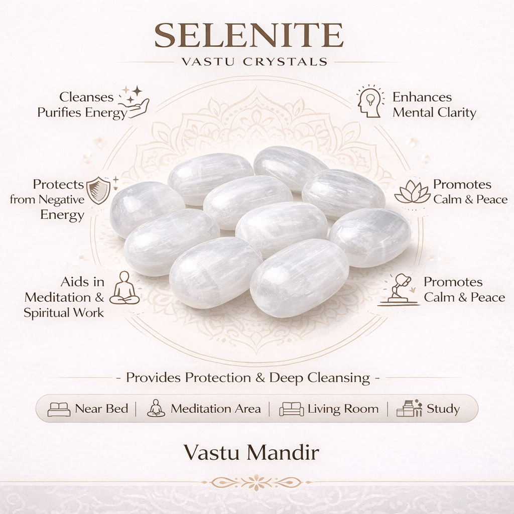 Authentic Selenite Healing Stones – Vastu Remedy for Aura Cleansing & Space Protection | Ideal for North-East Spiritual Zones | 100g / 500g / 1kg