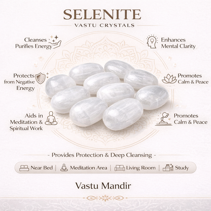 Authentic Selenite Healing Stones – Vastu Remedy for Aura Cleansing & Space Protection | Ideal for North-East Spiritual Zones | 100g / 500g / 1kg