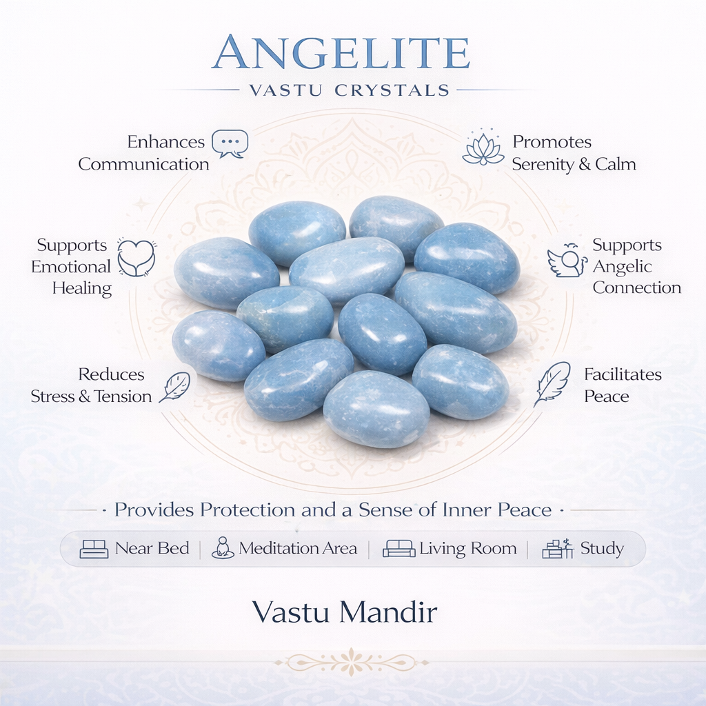 Natural Angelite Tumbled Stones – Vastu Remedy for Peace & Angelic Communication | Ideal for North-East Spiritual Zones | 100g / 500g / 1kg