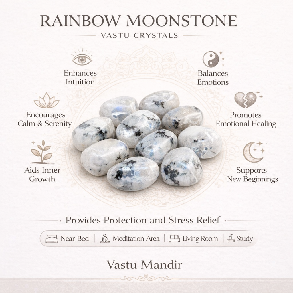 Natural Rainbow Moonstone Tumbled Stones – Vastu Remedy for Emotional Healing & Feminine Energy | Ideal for North-West Bedrooms | 100g / 500g / 1kg