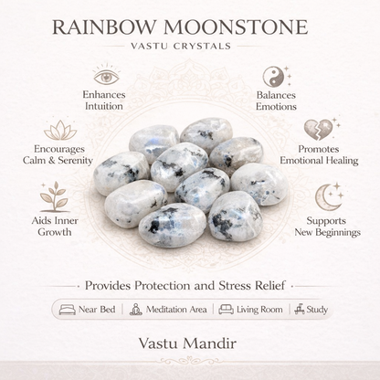 Natural Rainbow Moonstone Tumbled Stones – Vastu Remedy for Emotional Healing & Feminine Energy | Ideal for North-West Bedrooms | 100g / 500g / 1kg