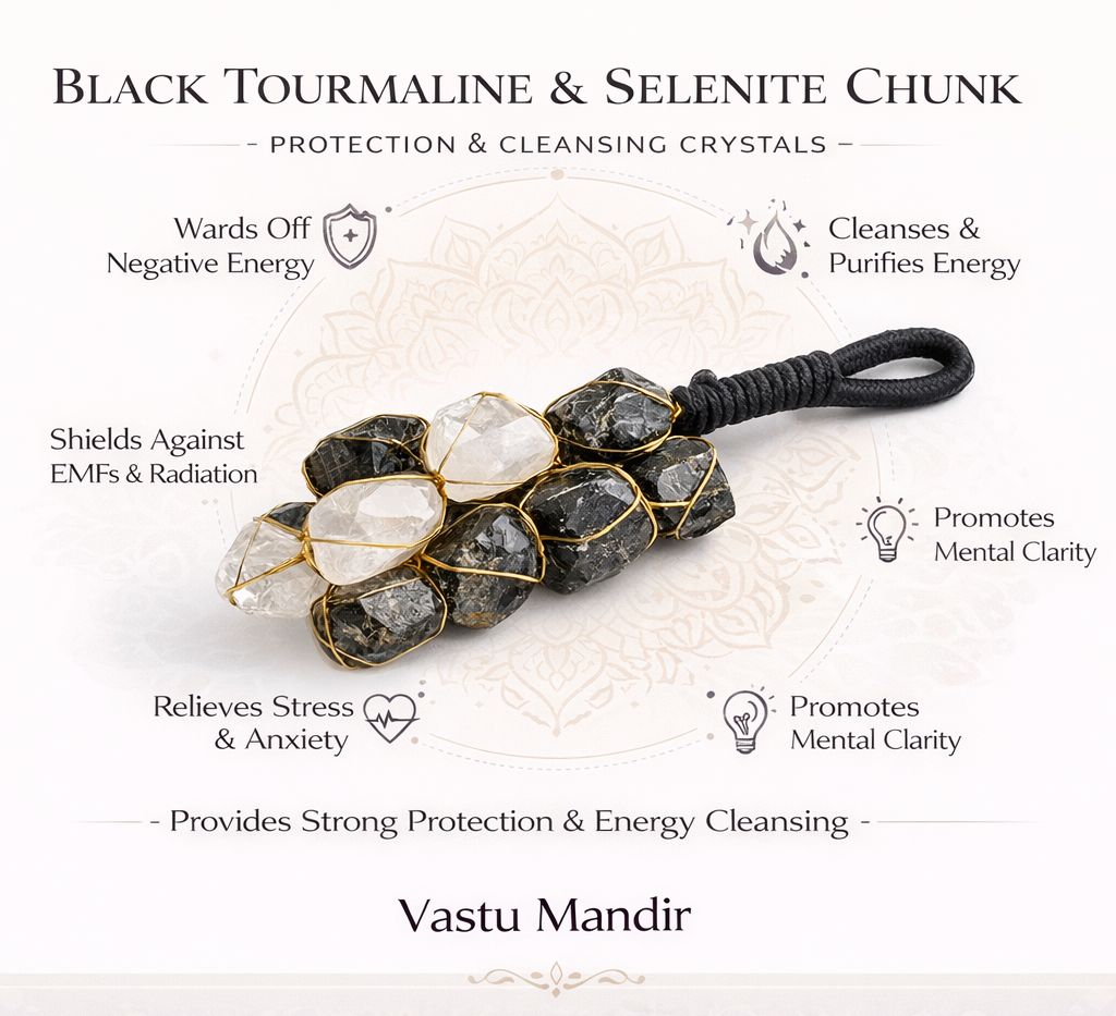 Black Tourmaline & Selenite Dual Healing Chunk – Vastu Remedy for Energy Shielding & Protection | Negative Energy Cleansing | Grounding Balance